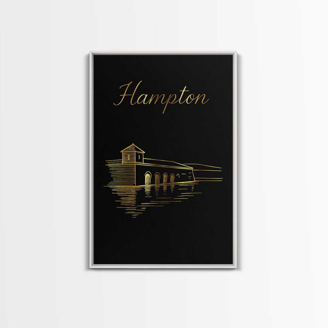 Hampton Travel Poster, Canvas Print, Dark Minimalist Wall Art, Hampton Wall Art, Modern Wall Decor, City Illustration, Travel Wall Art