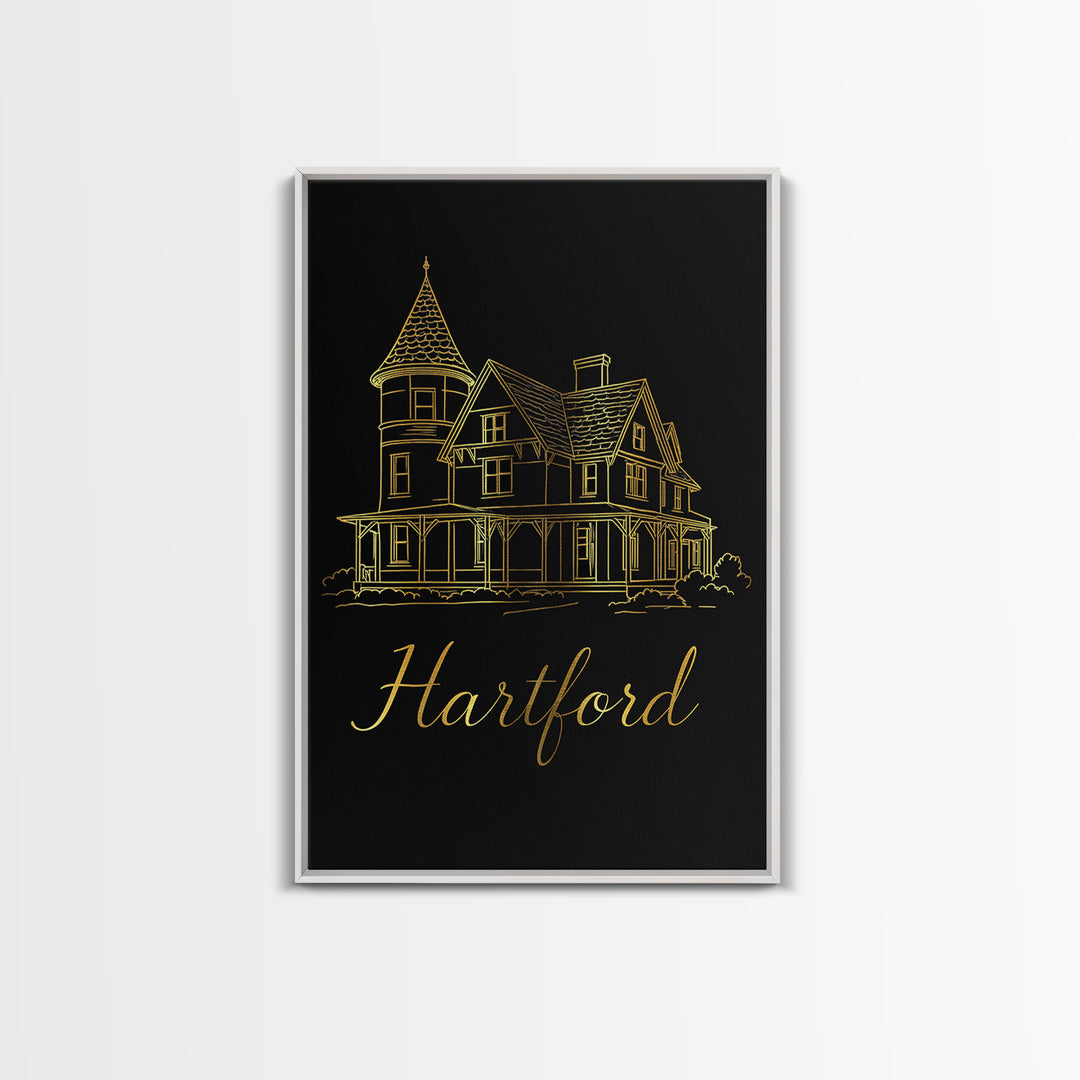 Hartford Connecticut Travel Poster, Canvas Print, Gold Outline Poster Art, Hartford Wall Art, Travel Poster Set, Travel Art Print, Wall Art