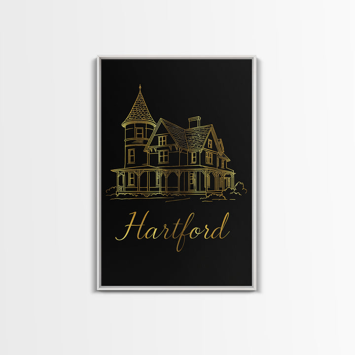 Hartford Connecticut Travel Poster, Canvas Print, Gold Outline Poster Art, Hartford Wall Art, Travel Poster Set, Travel Art Print, Wall Art