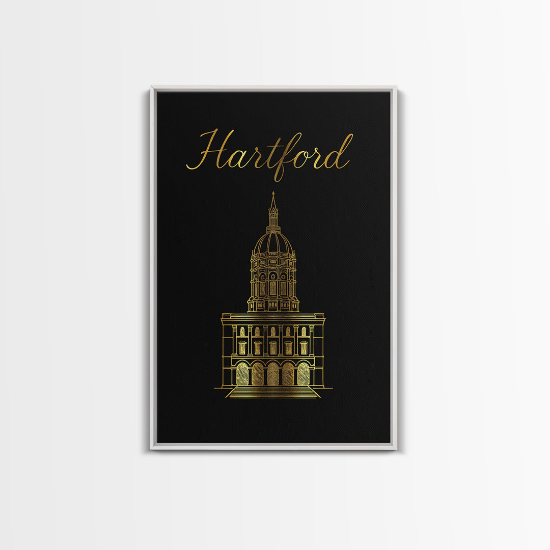 Hartford Travel Poster, Framed Canvas Print, Dark Minimalist Wall Art, Hartford Travel Art, Living Room Wall Art, Modern Wall Decor