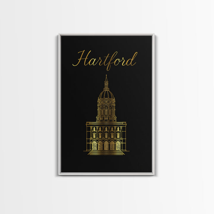 Hartford Travel Poster, Framed Canvas Print, Dark Minimalist Wall Art, Hartford Travel Art, Living Room Wall Art, Modern Wall Decor