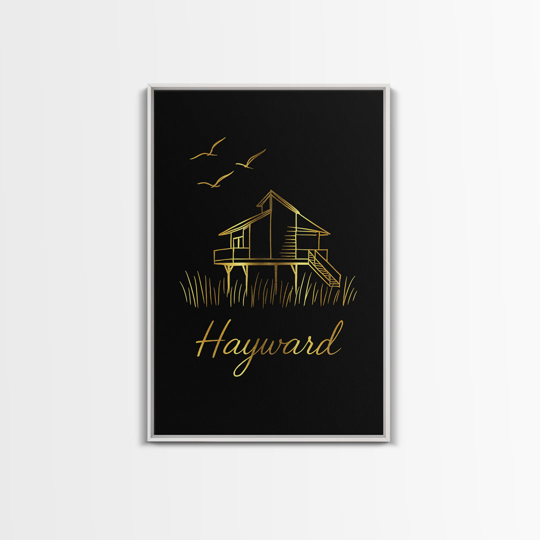 Hayward California Travel Poster, Canvas Print, Gold Outline Poster Art, Hayward Travel Art, Wall Decor, Wall Decor, Travel Poster Set