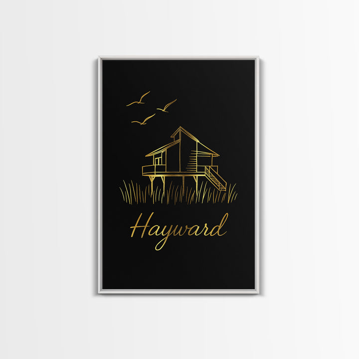 Hayward California Travel Poster, Canvas Print, Gold Outline Poster Art, Hayward Travel Art, Wall Decor, Wall Decor, Travel Poster Set