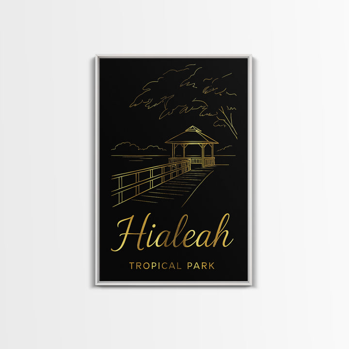 Hialeah Florida Travel Poster, Framed Canvas Print, Black Gold Minimalist Art, Hialeah Wall Art, Travel Poster Art, Retro Travel Print