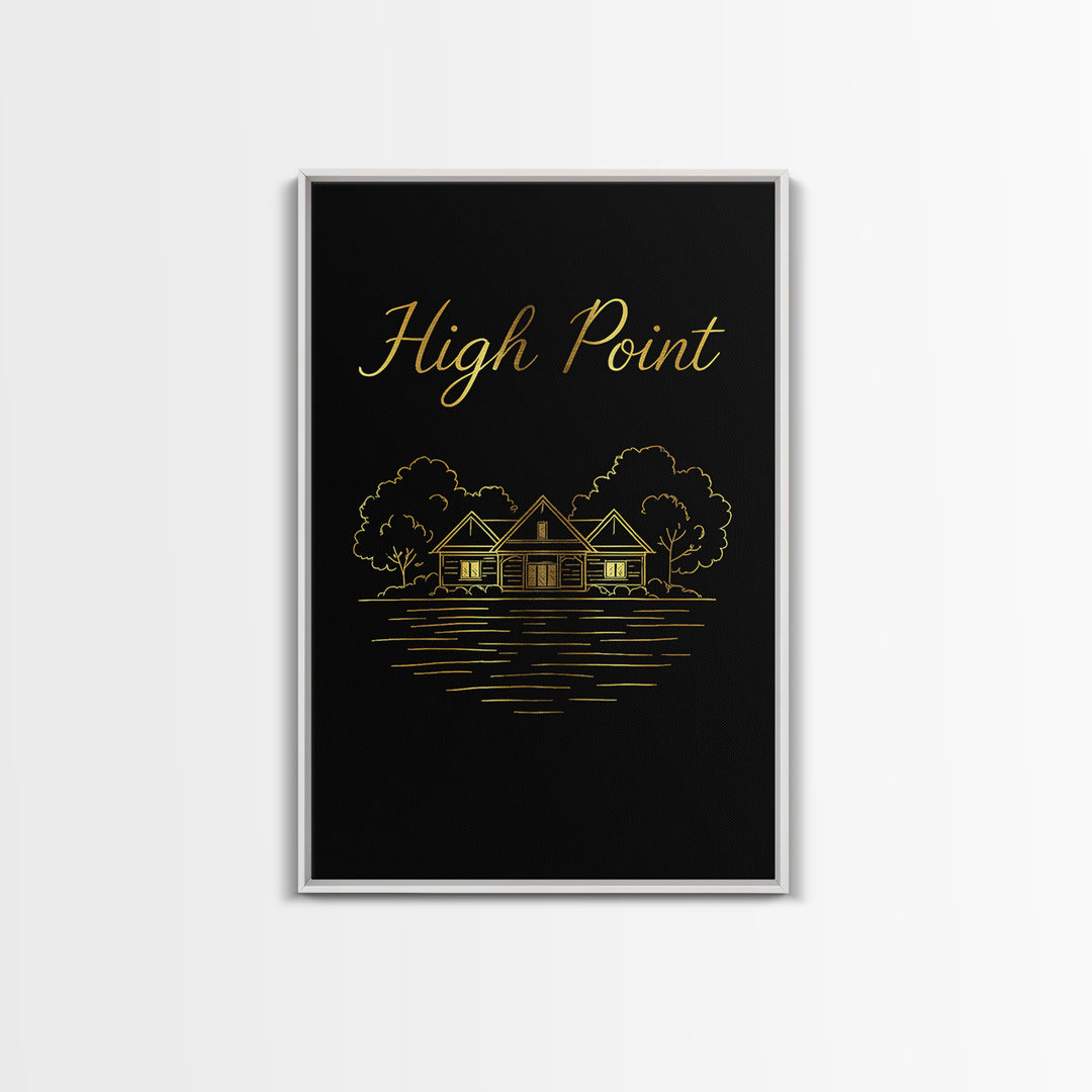 High Point Travel Poster, Framed Canvas Print, Dark Minimalist Wall Art, High Point Wall Art, Home Office Decor, Retro Travel Print