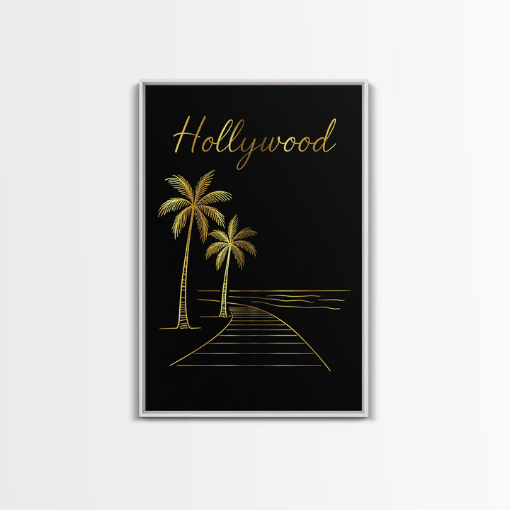 Hollywood Florida Travel Poster, Canvas Print, Black Gold Minimalist Art, Hollywood Art Print, Travel Art Print, Travel Print, Design 1
