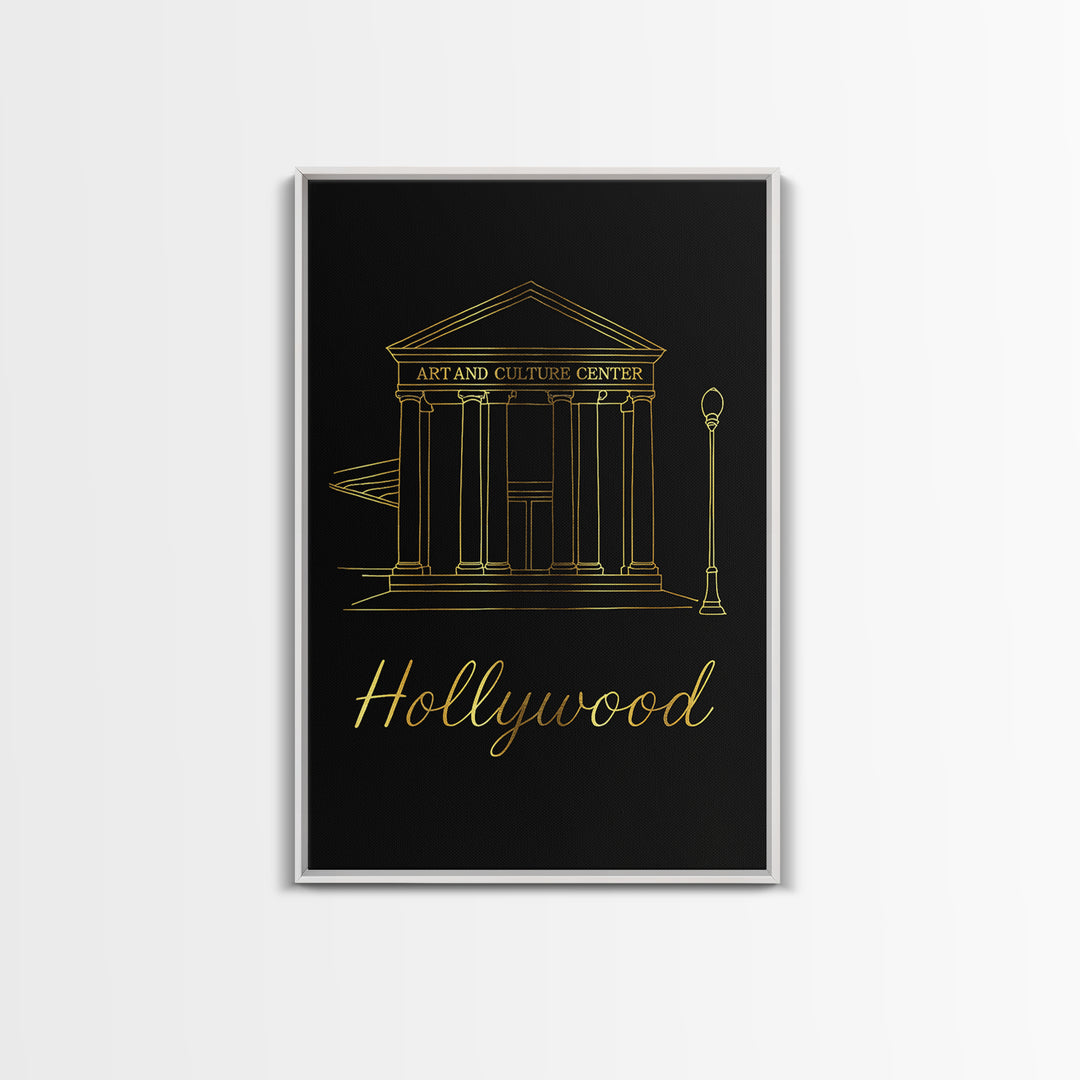 Hollywood Travel Poster, Canvas Print, Minimalist Gold Line Art, Hollywood City Art, Retro Travel Print, Travel Poster Set, Landscape Art