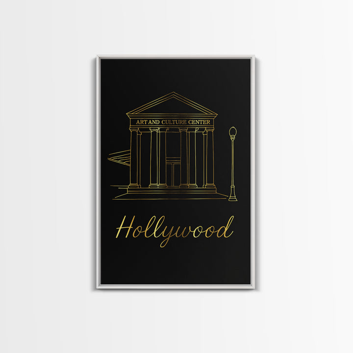 Hollywood Travel Poster, Canvas Print, Minimalist Gold Line Art, Hollywood City Art, Retro Travel Print, Travel Poster Set, Landscape Art