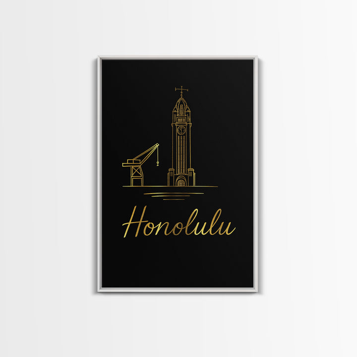 Honolulu Hawaii Travel Poster, Canvas Print, Gold Outline Poster Art, Honolulu City Art, Wall Art, Gift For Travelers, Poster Art