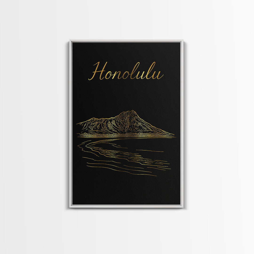 Honolulu Travel Poster, Canvas Print, Dark Minimalist Wall Art, Honolulu City Art, City Travel Prints, Travel Art Print, Wanderlust Decor