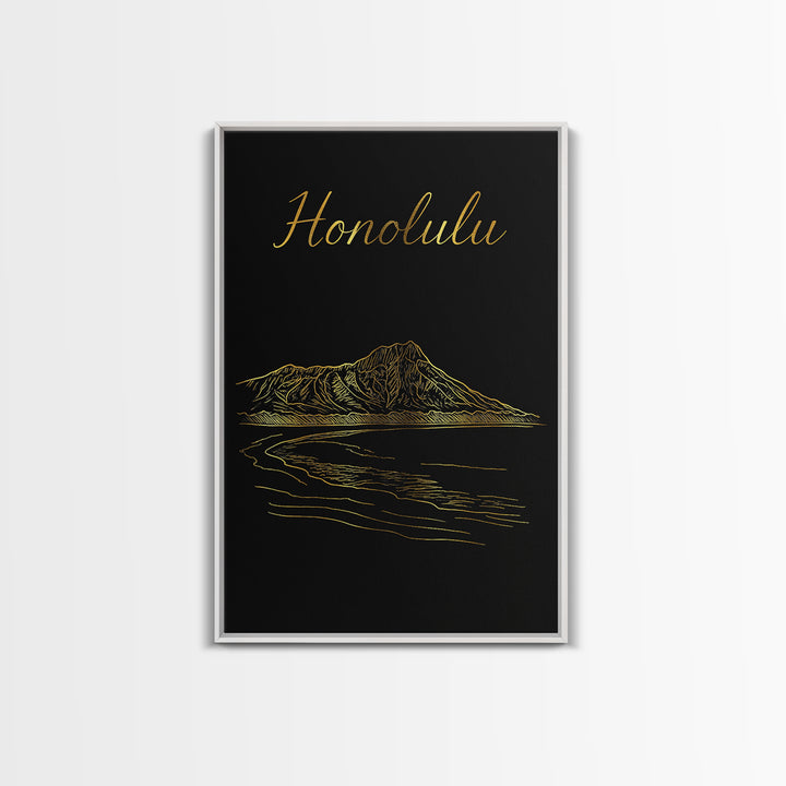 Honolulu Travel Poster, Canvas Print, Dark Minimalist Wall Art, Honolulu City Art, City Travel Prints, Travel Art Print, Wanderlust Decor