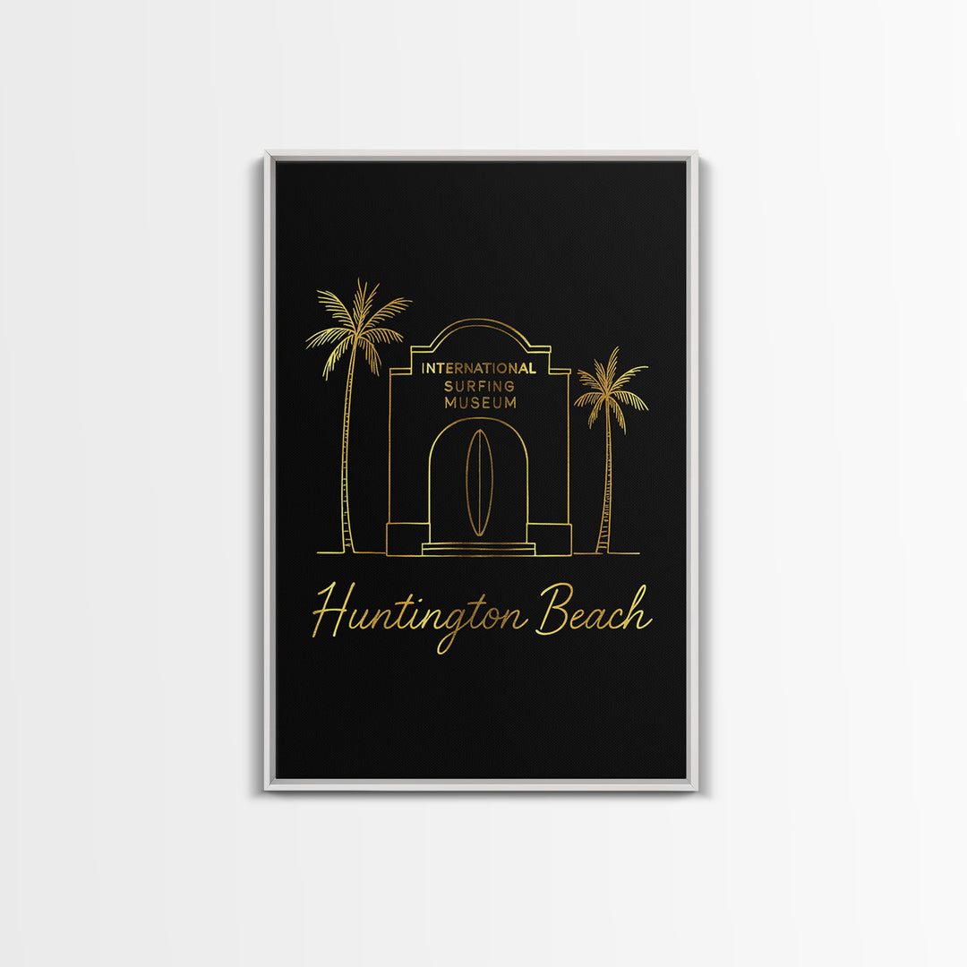 Huntington Beach California Travel Poster, Canvas Print, Dark Minimalist Wall Art, Huntington Beach City Art, City Illustration, Travel Art