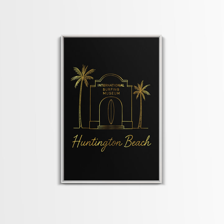 Huntington Beach California Travel Poster, Canvas Print, Dark Minimalist Wall Art, Huntington Beach City Art, City Illustration, Travel Art