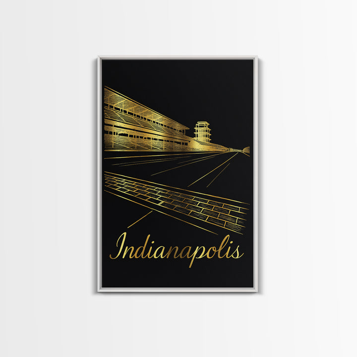 Indianapolis Indiana Travel Poster, Canvas Print, Minimalist Gold Line Art, Indianapolis Art Print, Travel Wall Art, Living Room Wall Art
