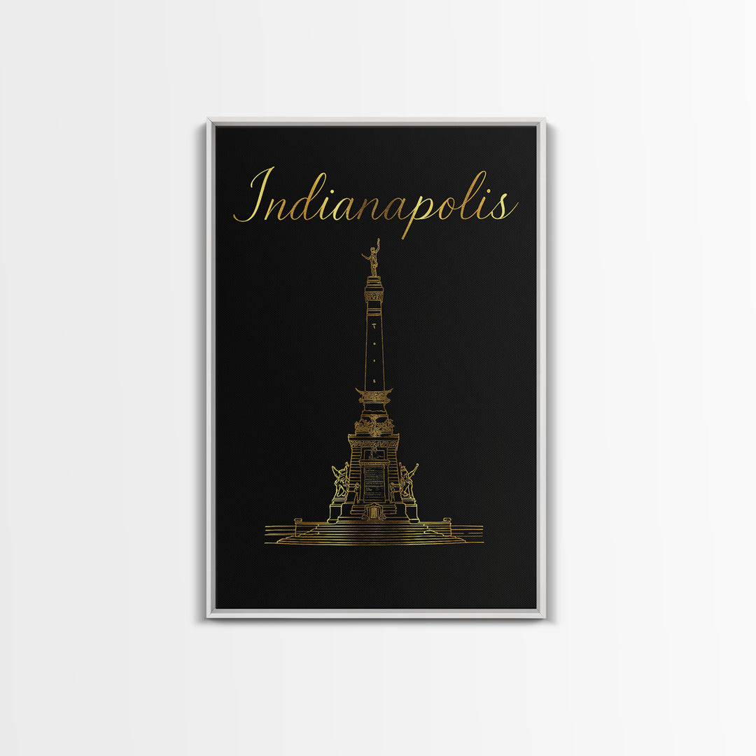 Indianapolis Travel Poster, Framed Canvas Print, Dark Minimalist Wall Art, Indianapolis Wall Art, Watercolor Cityscape, Travel Wall Art