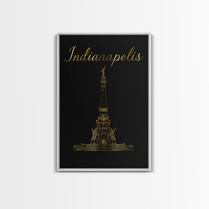Indianapolis Travel Poster, Framed Canvas Print, Dark Minimalist Wall Art, Indianapolis Wall Art, Watercolor Cityscape, Travel Wall Art
