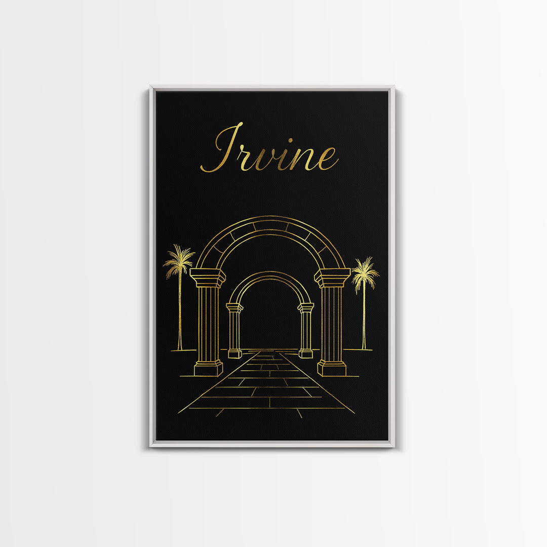 Irvine Travel Poster, Canvas Print, Gold Outline Poster Art, Irvine Poster Print, Travel Wall Art, City Art Print, Living Room Wall Art