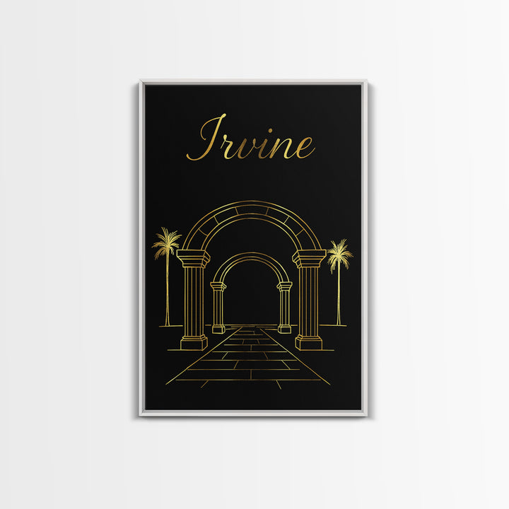 Irvine Travel Poster, Canvas Print, Gold Outline Poster Art, Irvine Poster Print, Travel Wall Art, City Art Print, Living Room Wall Art