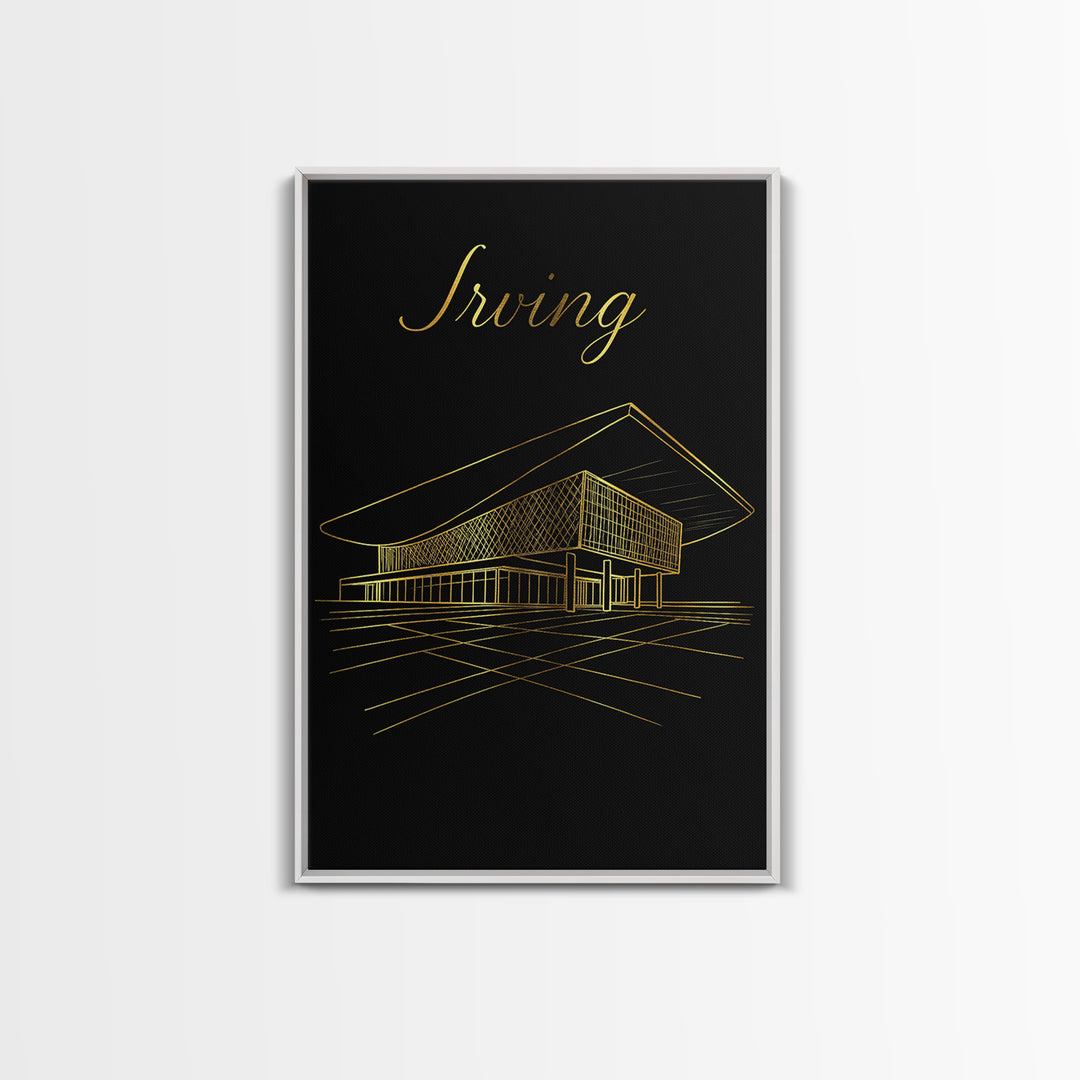 Irving Texas Travel Poster, Canvas Print, Gold Outline Poster Art, Irving Wall Art, Vintage City Art, City Art Print, Vintage Travel Art