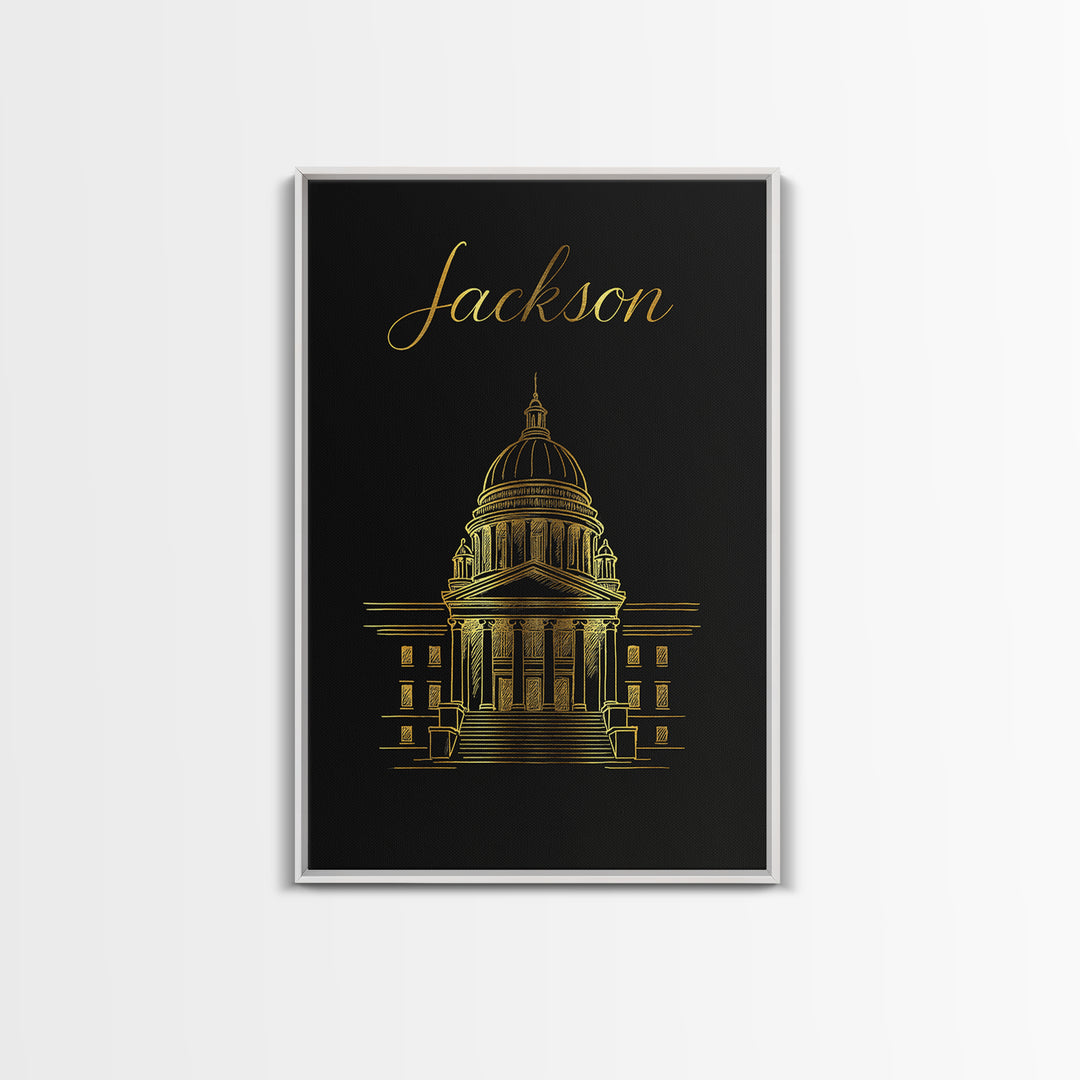 Jackson Travel Poster, Canvas Print, Gold Outline Poster Art, Jackson Travel Art, Living Room Wall Art, Mid Century Wall Art, Home Decor