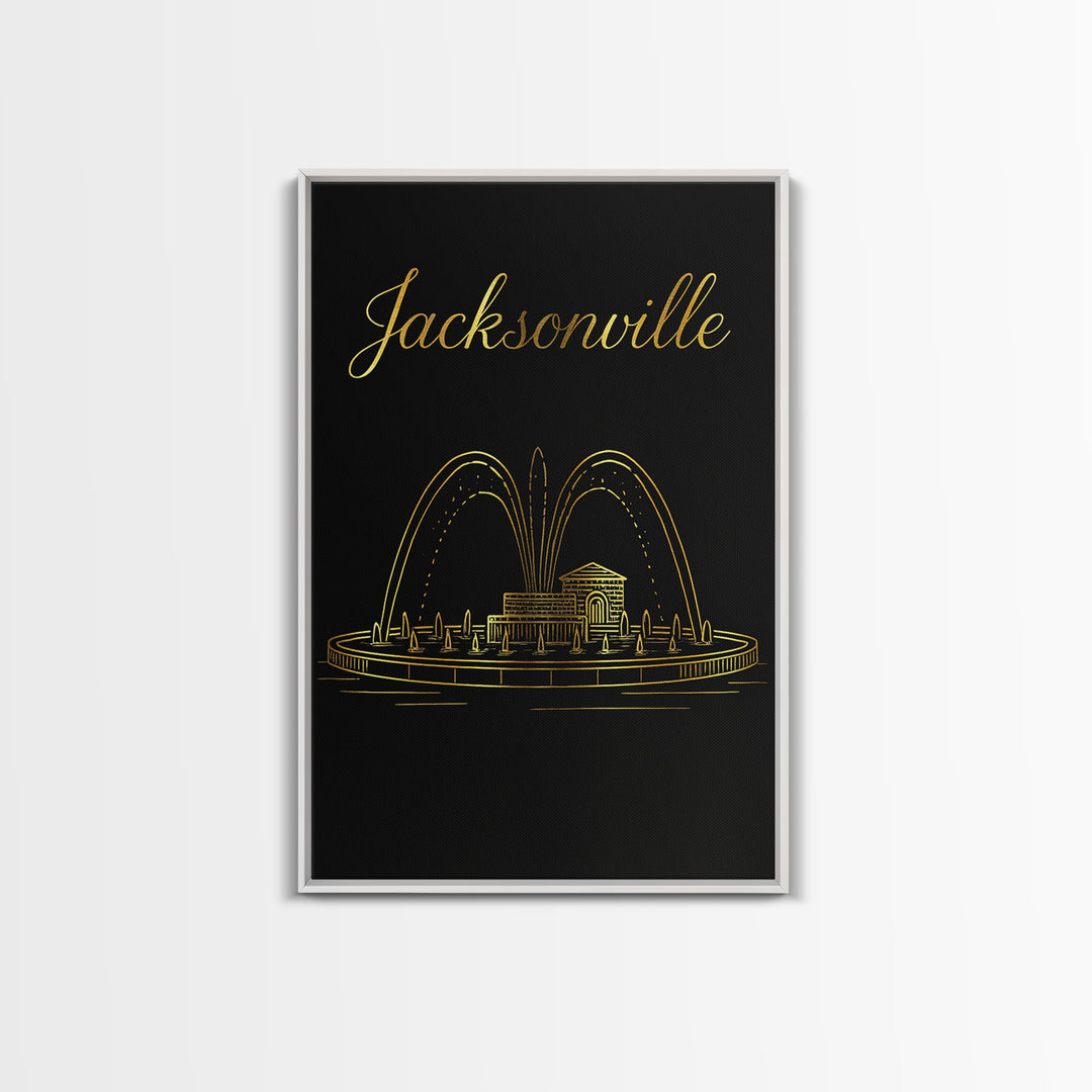 Jacksonville Travel Poster, Framed Canvas Print, Black Gold Minimalist Art, Jacksonville Travel Art, Travel Wall Decor, Travel Wall Art