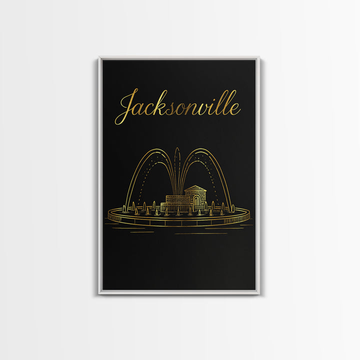 Jacksonville Travel Poster, Framed Canvas Print, Black Gold Minimalist Art, Jacksonville Travel Art, Travel Wall Decor, Travel Wall Art