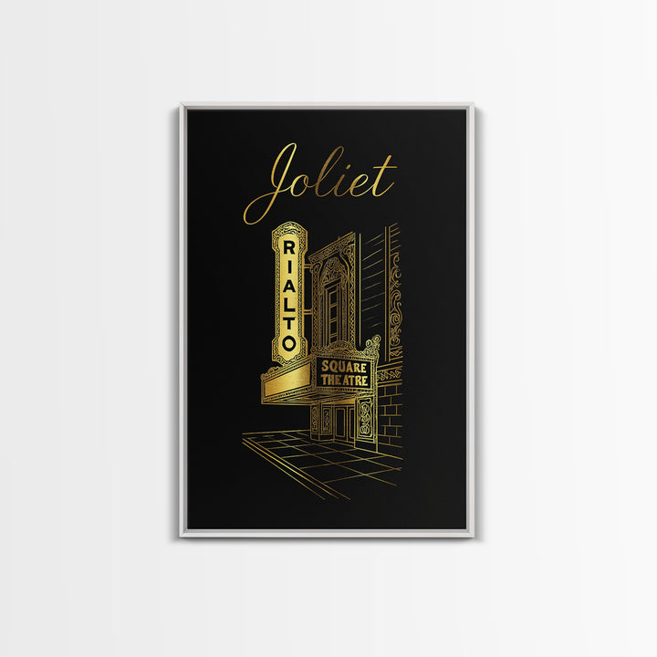 Joliet Illinois Travel Poster, Canvas Print, Gold Outline Poster Art, Joliet City Art, Wall Art, Travel Wall Art, Modern Wall Decor