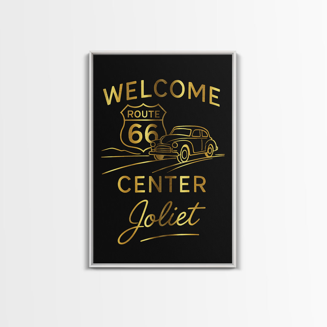Joliet Travel Poster, Framed Canvas Print, Minimalist Gold Line Art, Joliet Art Print, Vintage City Art, Vintage Travel Art, City Poster