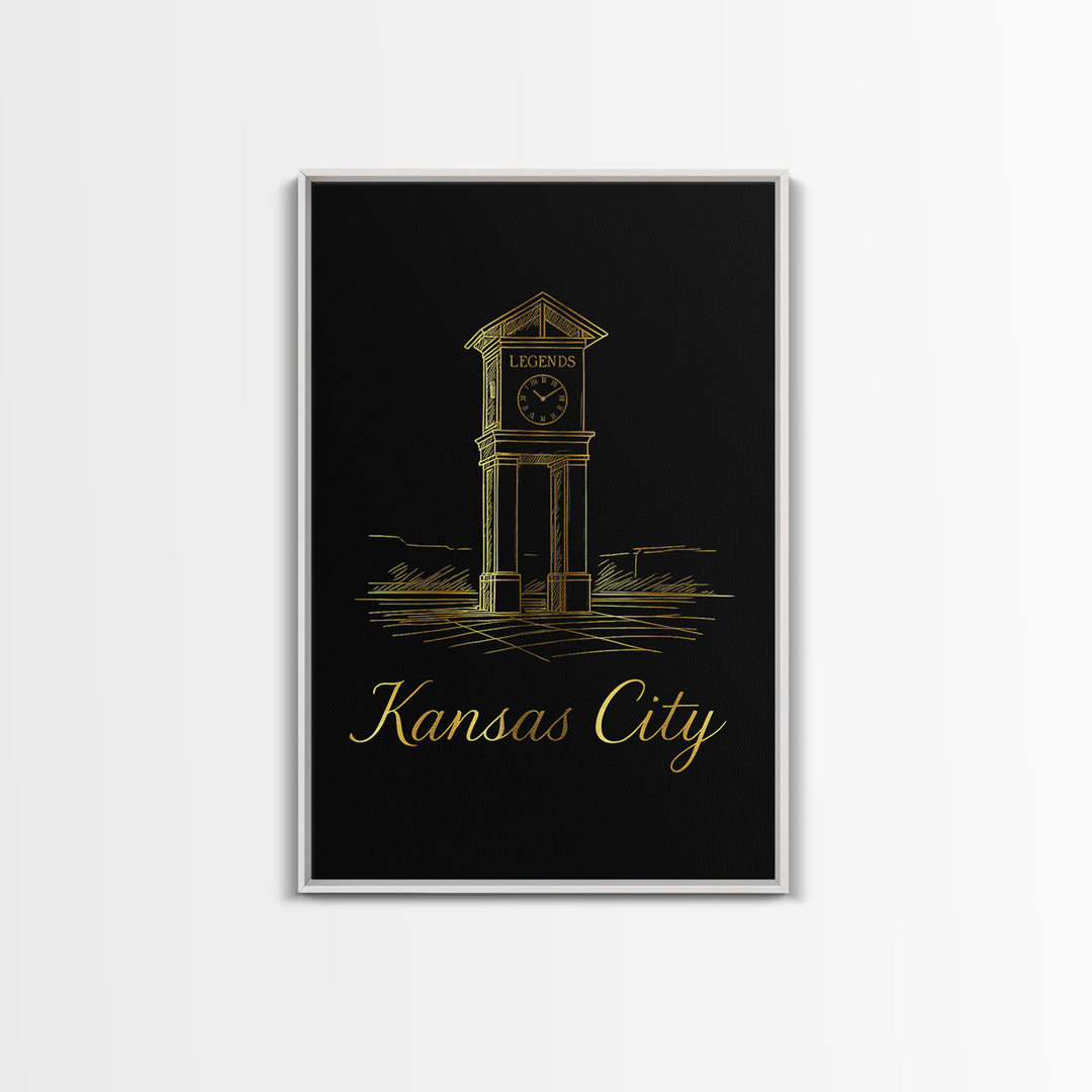 Kansas City Missouri Travel Poster, Canvas Print, Gold Outline Poster Art, Kansas City City Art, Art Print, Vintage City Poster, Wall Art