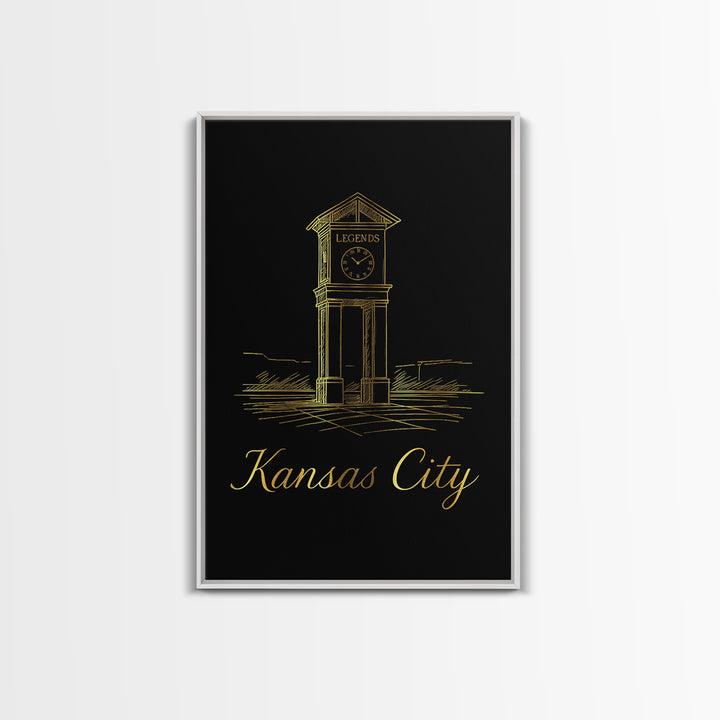 Kansas City Missouri Travel Poster, Canvas Print, Gold Outline Poster Art, Kansas City City Art, Art Print, Vintage City Poster, Wall Art