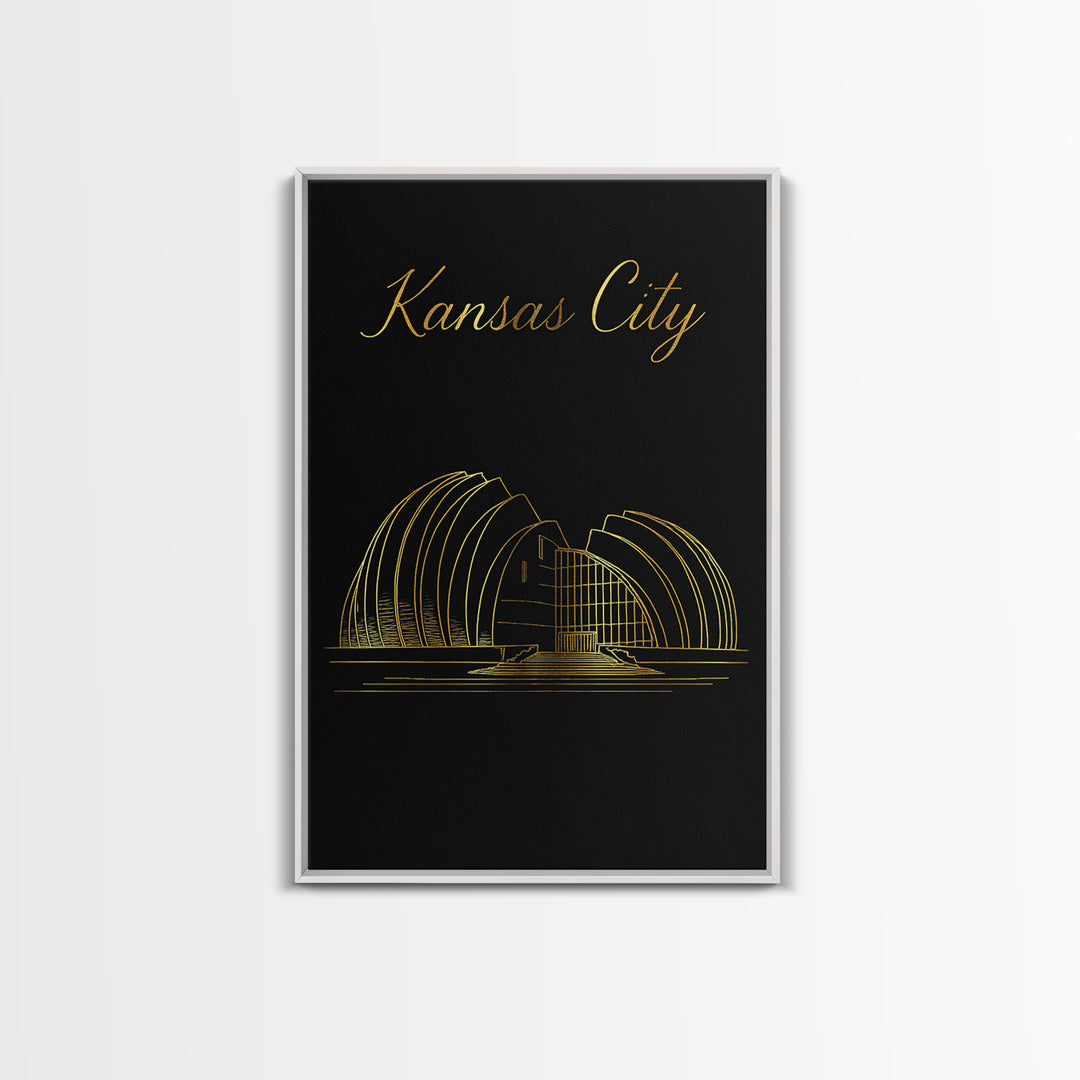 Kansas City Travel Poster, Framed Canvas Print, Dark Minimalist Wall Art, Kansas City Art Print, Travel Art Print, Modern Wall Decor