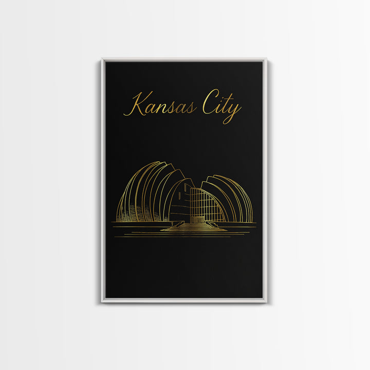 Kansas City Travel Poster, Framed Canvas Print, Dark Minimalist Wall Art, Kansas City Art Print, Travel Art Print, Modern Wall Decor