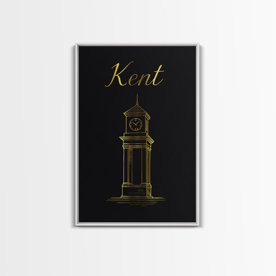 Kent Travel Poster, Framed Canvas Print, Dark Minimalist Wall Art, Kent Wall Art, Watercolor City Skyline, Mid Century Wall Art, Art Print