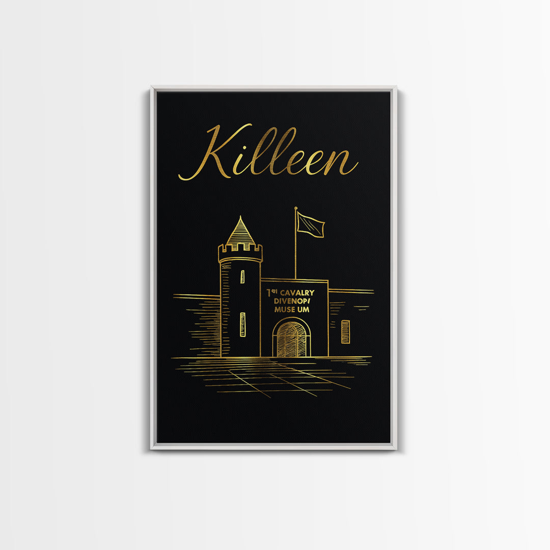 Killen Travel Poster, Framed Canvas Print, Minimalist Gold Line Art, Killen City Art, Mid Century Wall Art, City Art Print, Fine Art Print