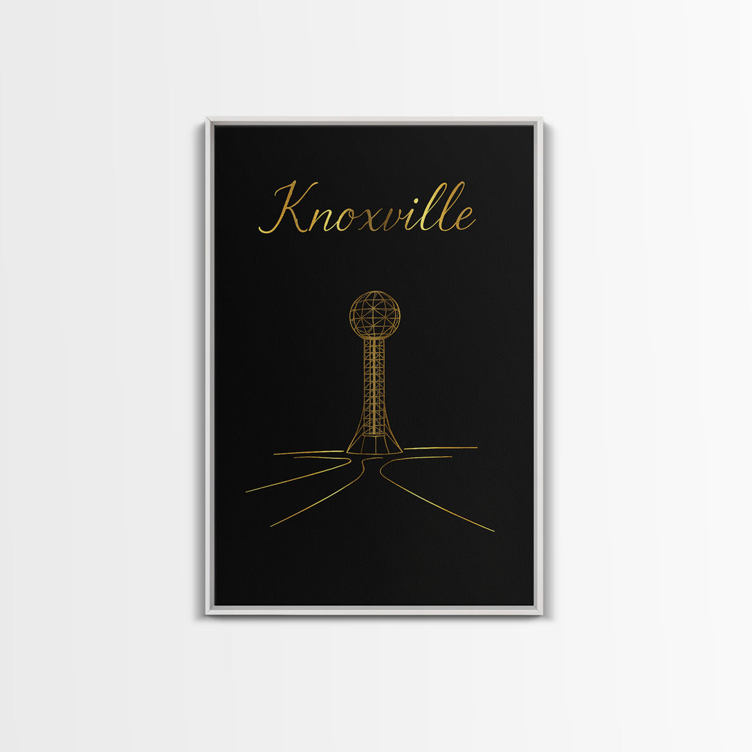 Knoxville Tennessee Travel Poster, Canvas Print, Gold Outline Poster Art, Knoxville City Art, Travel Art, Travel Art Print, Skyline Art