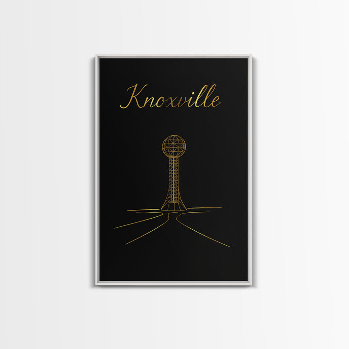 Knoxville Tennessee Travel Poster, Canvas Print, Gold Outline Poster Art, Knoxville City Art, Travel Art, Travel Art Print, Skyline Art
