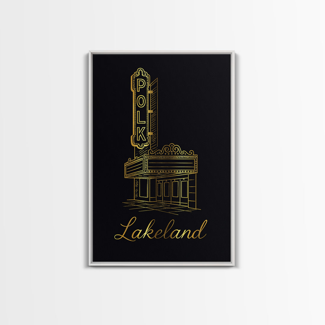 Lakeland Travel Poster, Framed Canvas Print, Dark Minimalist Wall Art, Lakeland City Art, Travel Art Print, Gift For Travelers