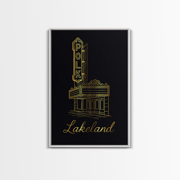 Lakeland Travel Poster, Framed Canvas Print, Dark Minimalist Wall Art, Lakeland City Art, Travel Art Print, Gift For Travelers