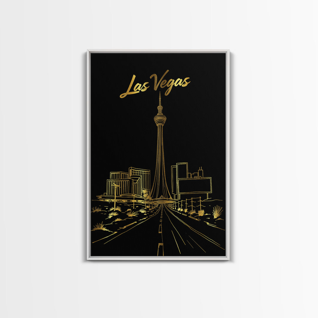 Las Vegas Nevada Travel Poster, Canvas Print, Minimalist Gold Line Art, Las Vegas Wall Art, Art Print, Wanderlust Decor, Travel Poster Set