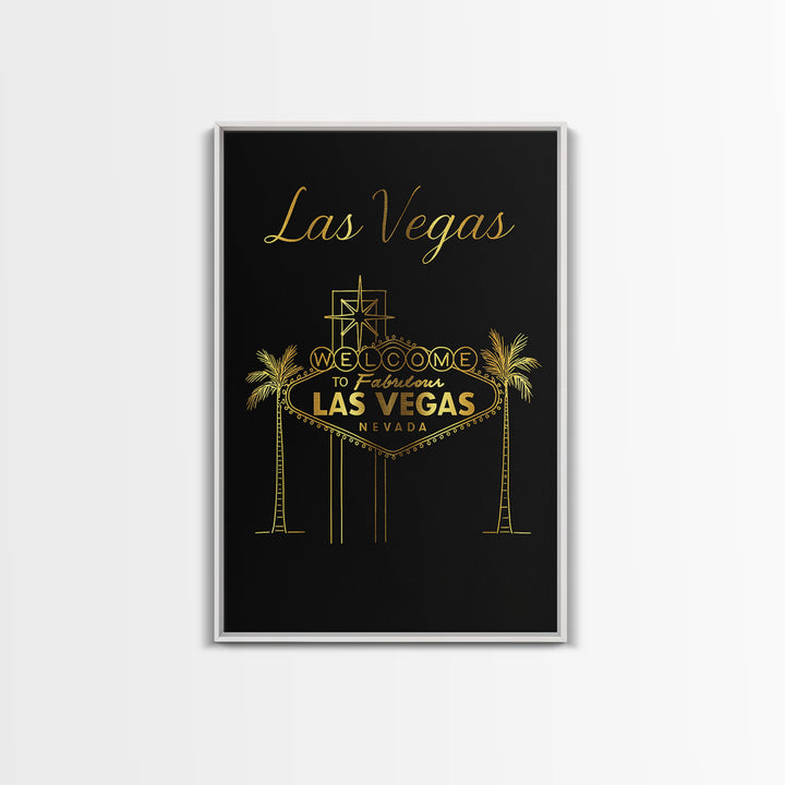 Las Vegas Travel Poster, Framed Canvas Print, Gold Outline Poster Art, Las Vegas Travel Art, City Art Print, Watercolor Skyline