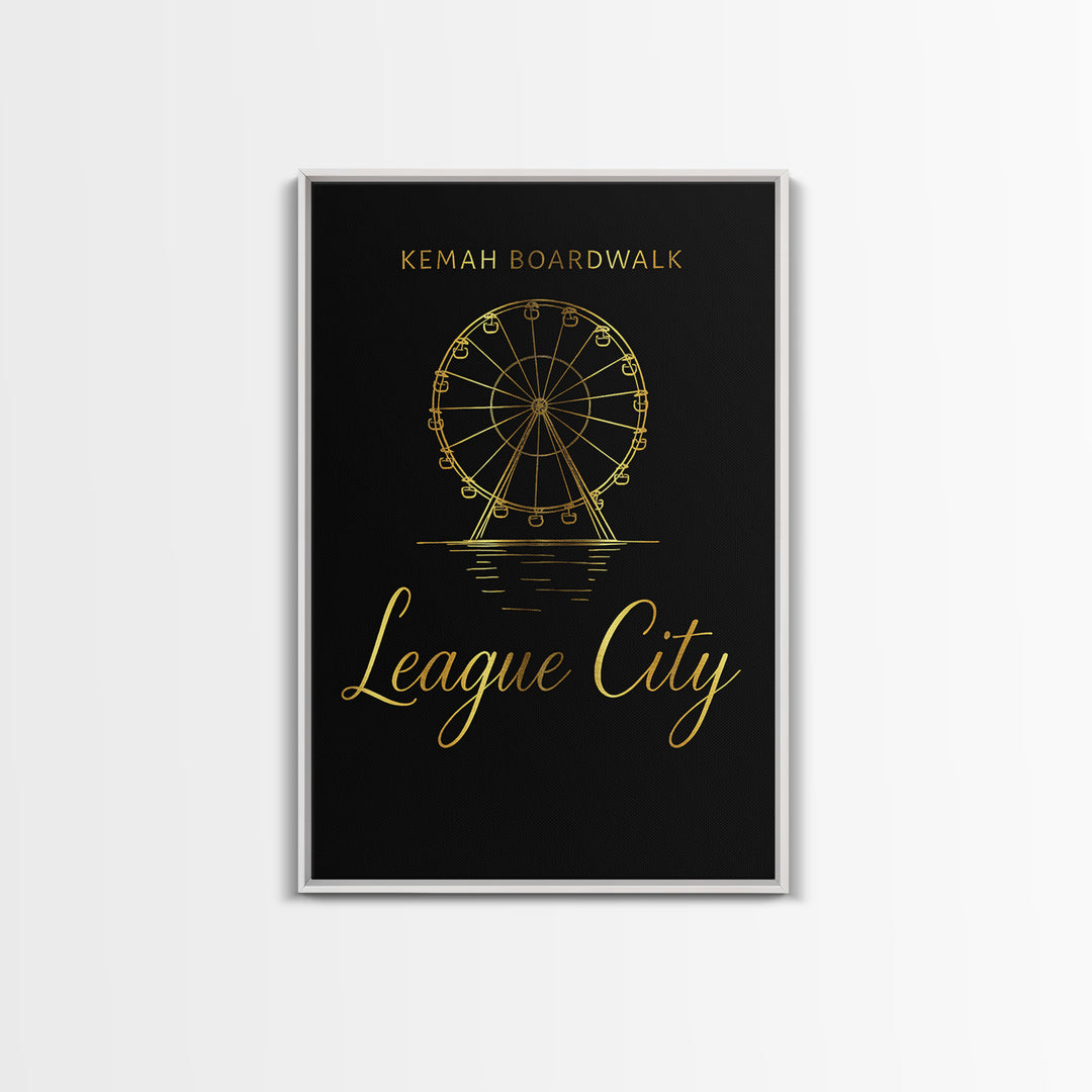 League City Texas Travel Poster, Canvas Print, Gold Outline Poster Art, League City Wall Art, Travel Poster Set, Vintage City Art