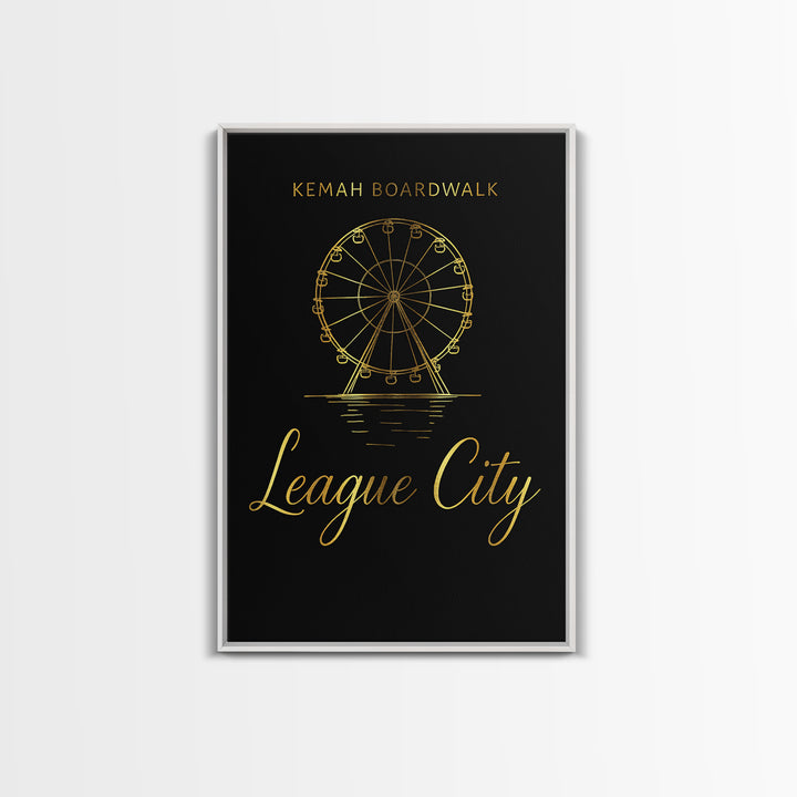 League City Texas Travel Poster, Canvas Print, Gold Outline Poster Art, League City Wall Art, Travel Poster Set, Vintage City Art