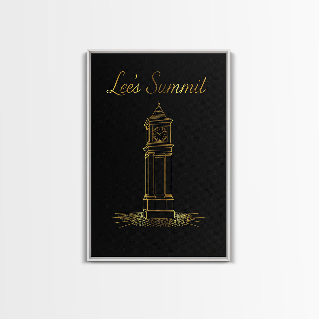 Lees Summit Missouri Travel Poster, Canvas Print, Gold Outline Poster Art, Lees Summit Art Print, Living Room Wall Art, Vintage City Art