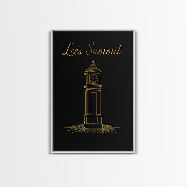 Lees Summit Missouri Travel Poster, Canvas Print, Gold Outline Poster Art, Lees Summit Art Print, Living Room Wall Art, Vintage City Art