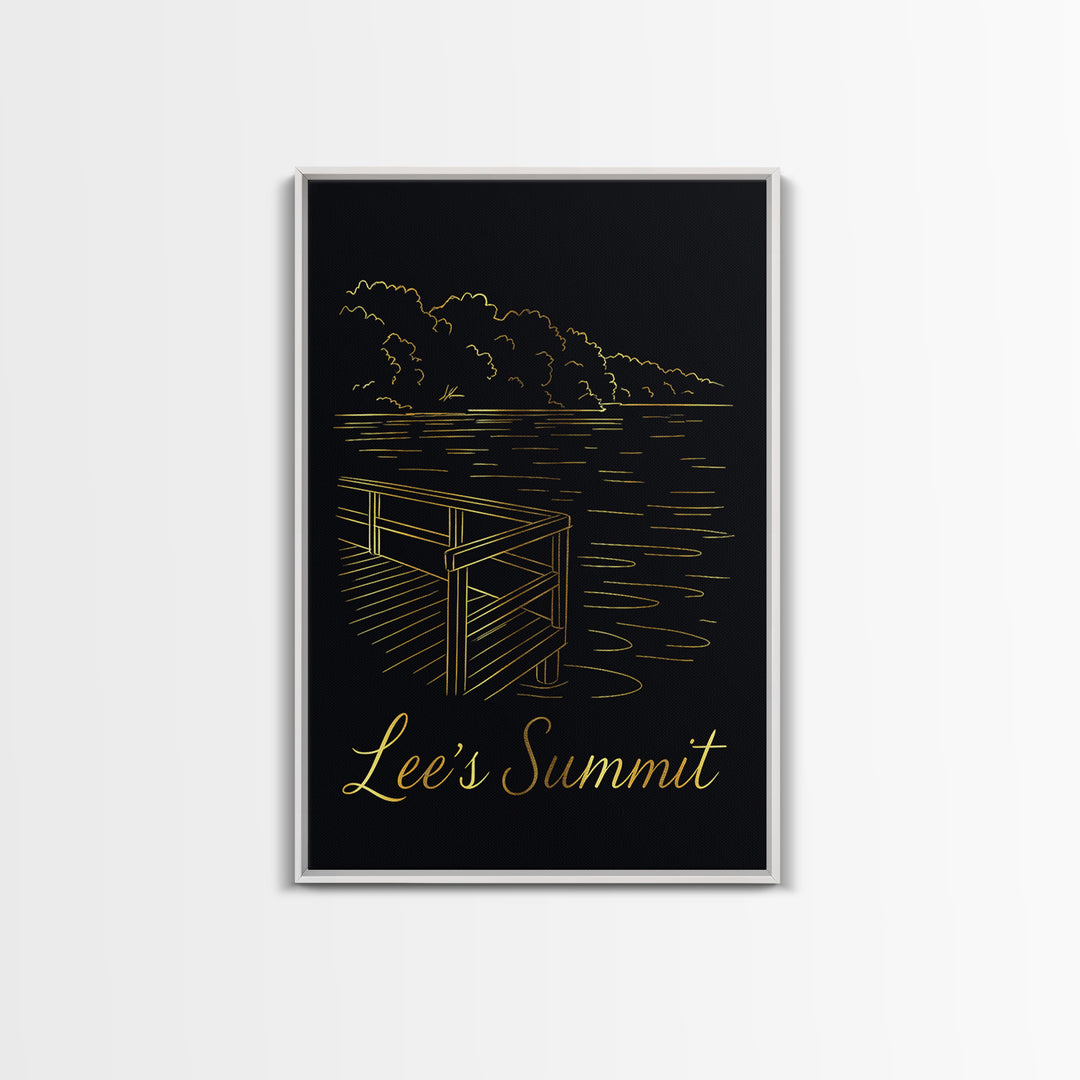 Lees Summit Travel Poster, Canvas Print, Gold Outline Poster Art, Lees Summit Art Print, Living Room Wall Art, Travel Poster Art
