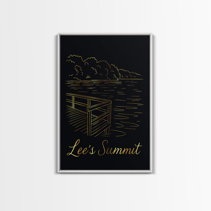 Lees Summit Travel Poster, Canvas Print, Gold Outline Poster Art, Lees Summit Art Print, Living Room Wall Art, Travel Poster Art