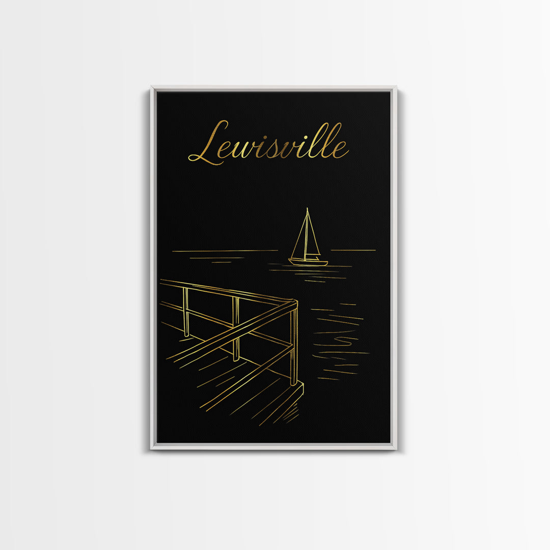 Lewisville Travel Poster, Framed Canvas Print, Dark Minimalist Wall Art, Lewisville Wall Art, Vintage City Poster, Travel Poster Art