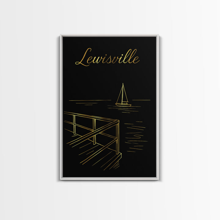 Lewisville Travel Poster, Framed Canvas Print, Dark Minimalist Wall Art, Lewisville Wall Art, Vintage City Poster, Travel Poster Art