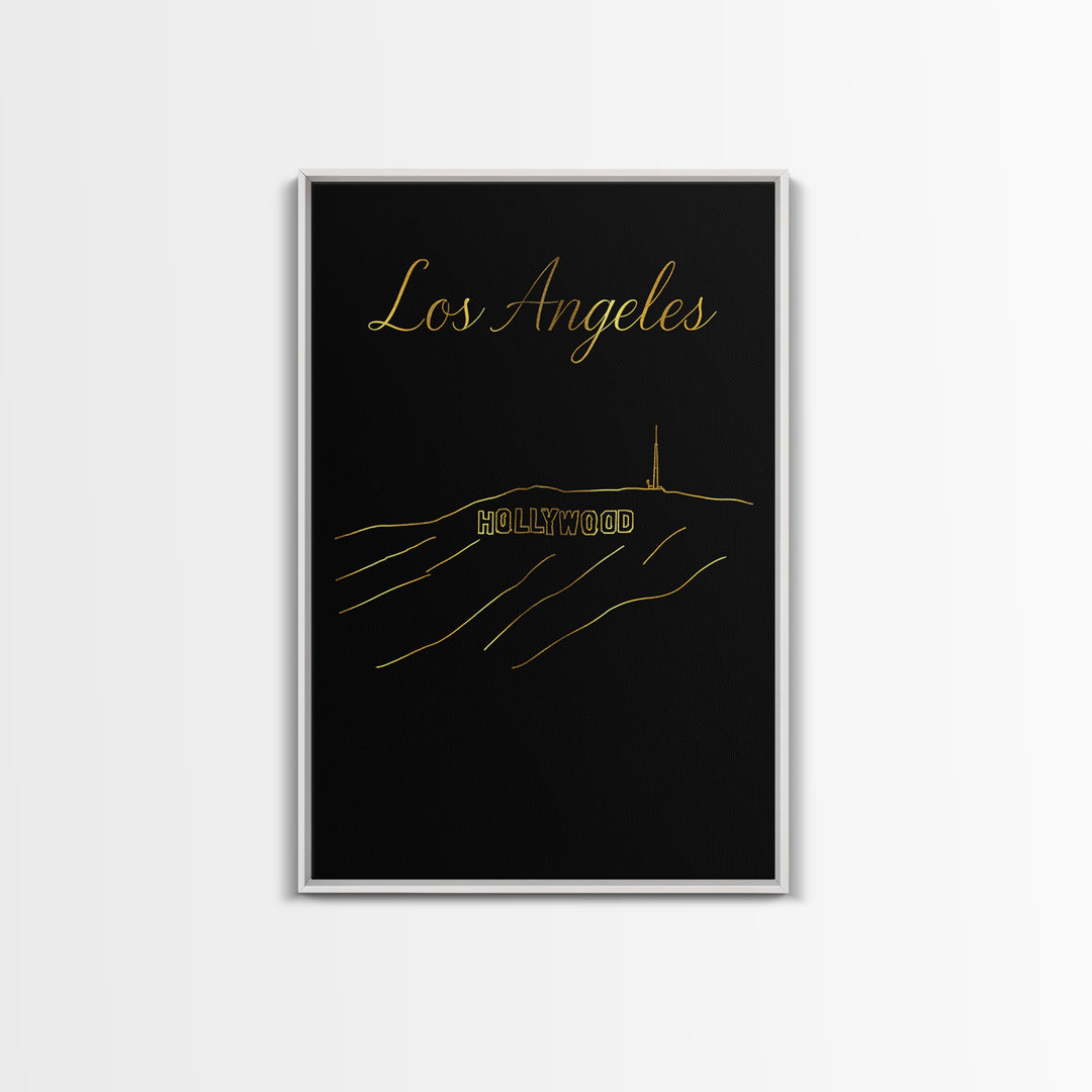 Los Angeles California Travel Poster, Canvas Print, Gold Outline Poster Art, Los Angeles Wall Art, Fine Art Print, Mid Century Wall Art