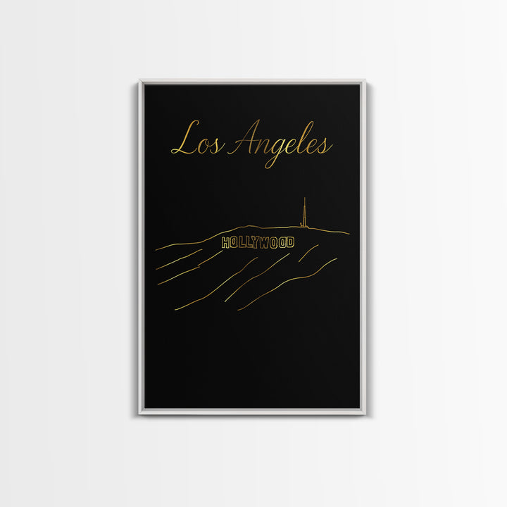 Los Angeles California Travel Poster, Canvas Print, Gold Outline Poster Art, Los Angeles Wall Art, Fine Art Print, Mid Century Wall Art
